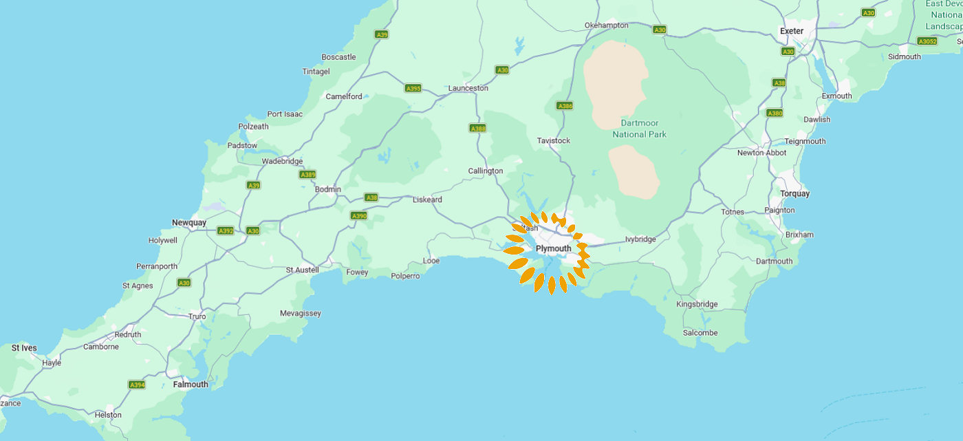Solar installation map of Devon & Cornwall